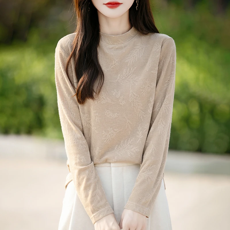 重磅全身钩花半高领打底衫秋冬薄款针织时尚长袖宽松镂空气质百搭