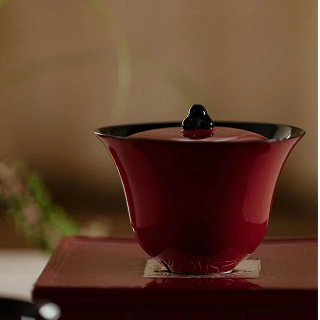 赭梦红朱-佛心盖碗 陶瓷泡茶碗防烫文人功夫两才盖碗泡茶器瓷盖碗