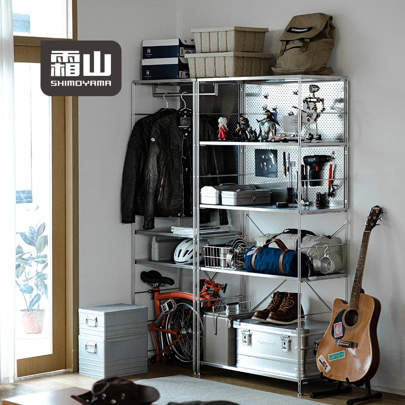 日本霜山工业风不锈钢置物架家用大型收纳架卧室衣物整理架储物架