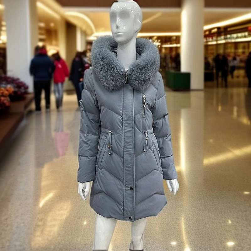 恒源祥彩羊中年妈妈羽绒服女时尚加厚冬装抽绳收腰中老年保暖外套