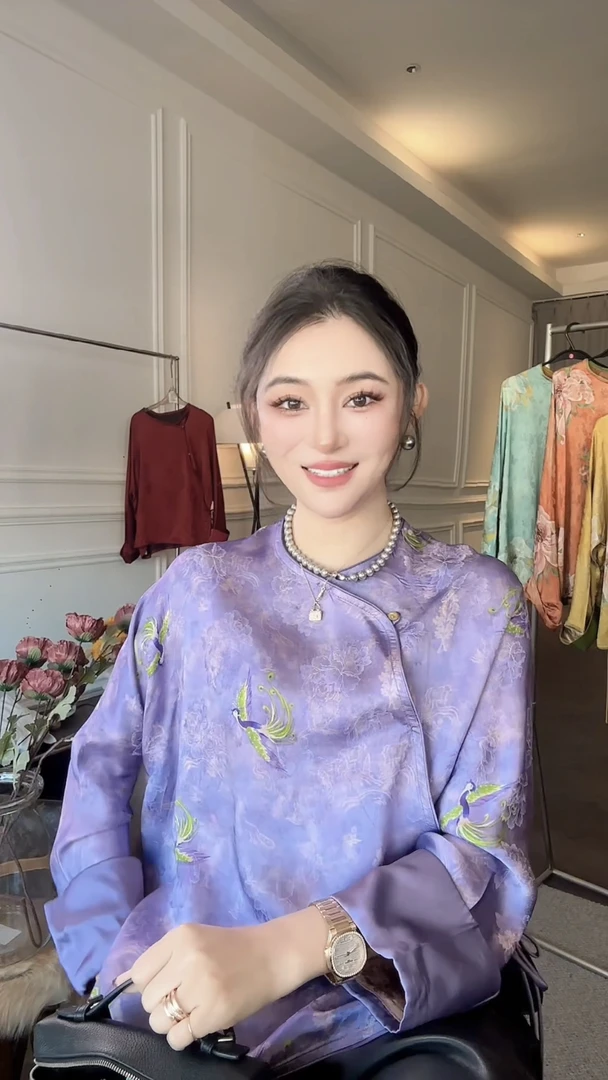 新款【淡紫色】新中式国风衬衫气质显瘦斜襟时尚长袖百搭