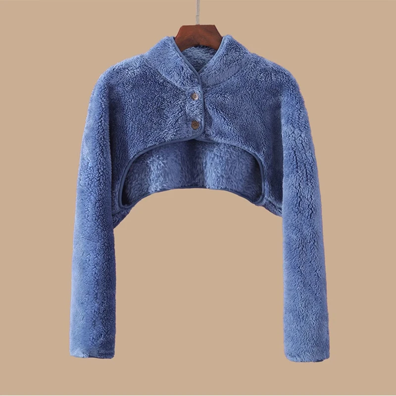 护肩颈保暖短外套女月子家居长袖睡觉坎肩冬毛绒加厚秋冬百搭