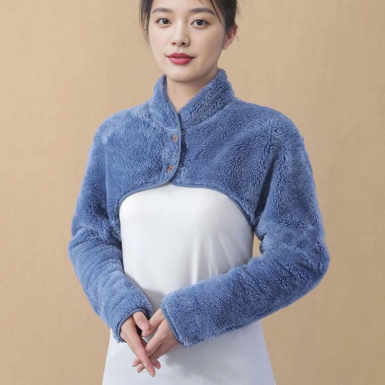 护肩颈保暖短外套女月子家居长袖睡觉坎肩冬韩版高级洋气毛毛外套