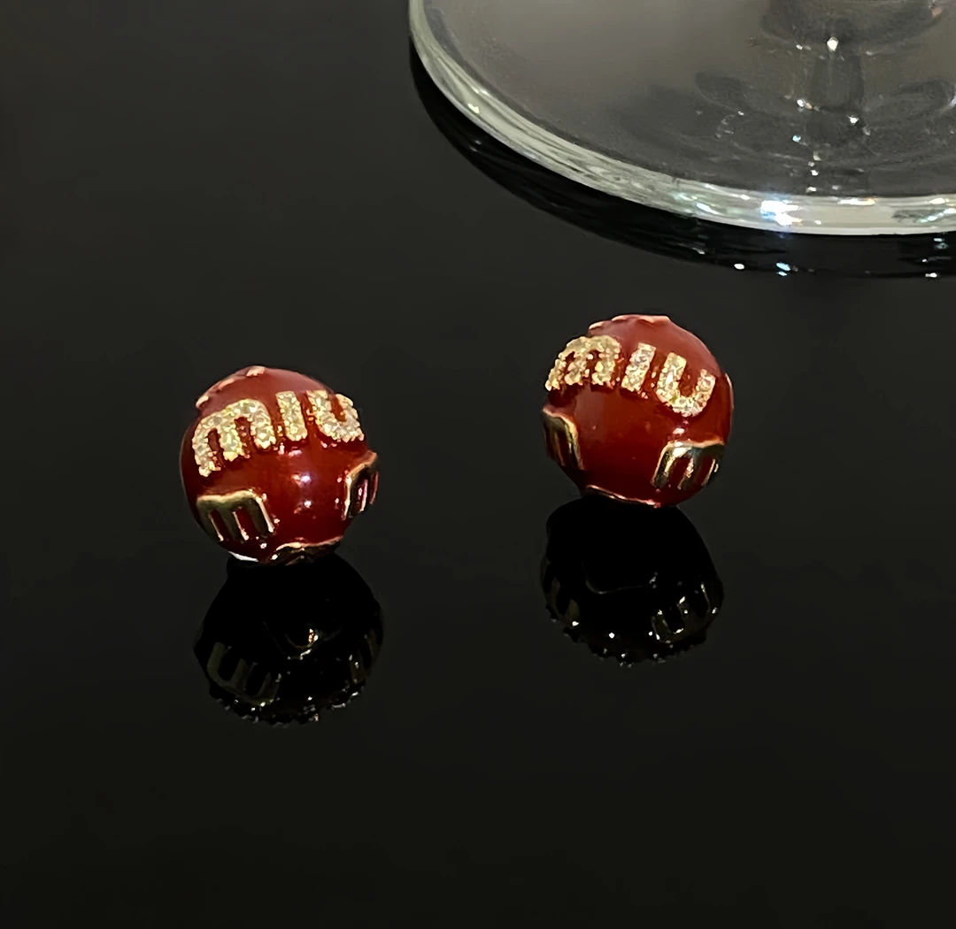 铜合金合成锆石耳饰 时尚气质M家红色半圆球耳钉5038D