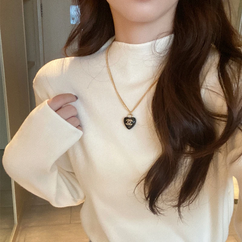 半高领打底衫女白色德绒加绒百搭纯色紧身秋冬季长袖修身纯色上衣