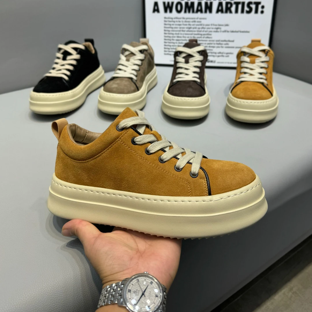 2024年秋季男士皮面经典百搭舒适厚底增高软底时尚休闲反绒皮板鞋