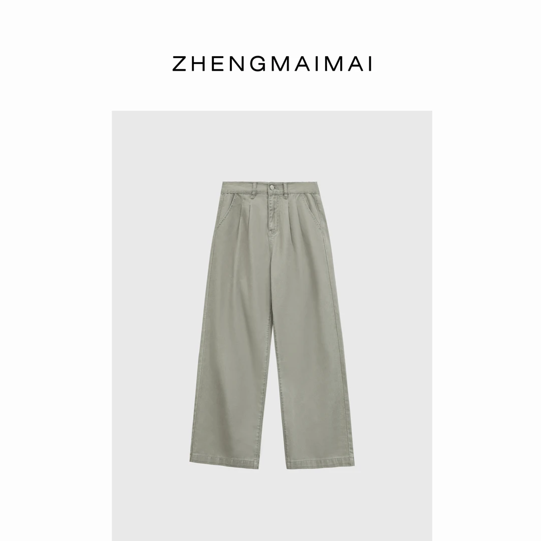 【郑买买】鼠灰色潮流老钱风纯色半松紧纯色水洗牛仔裤 QX30825K1