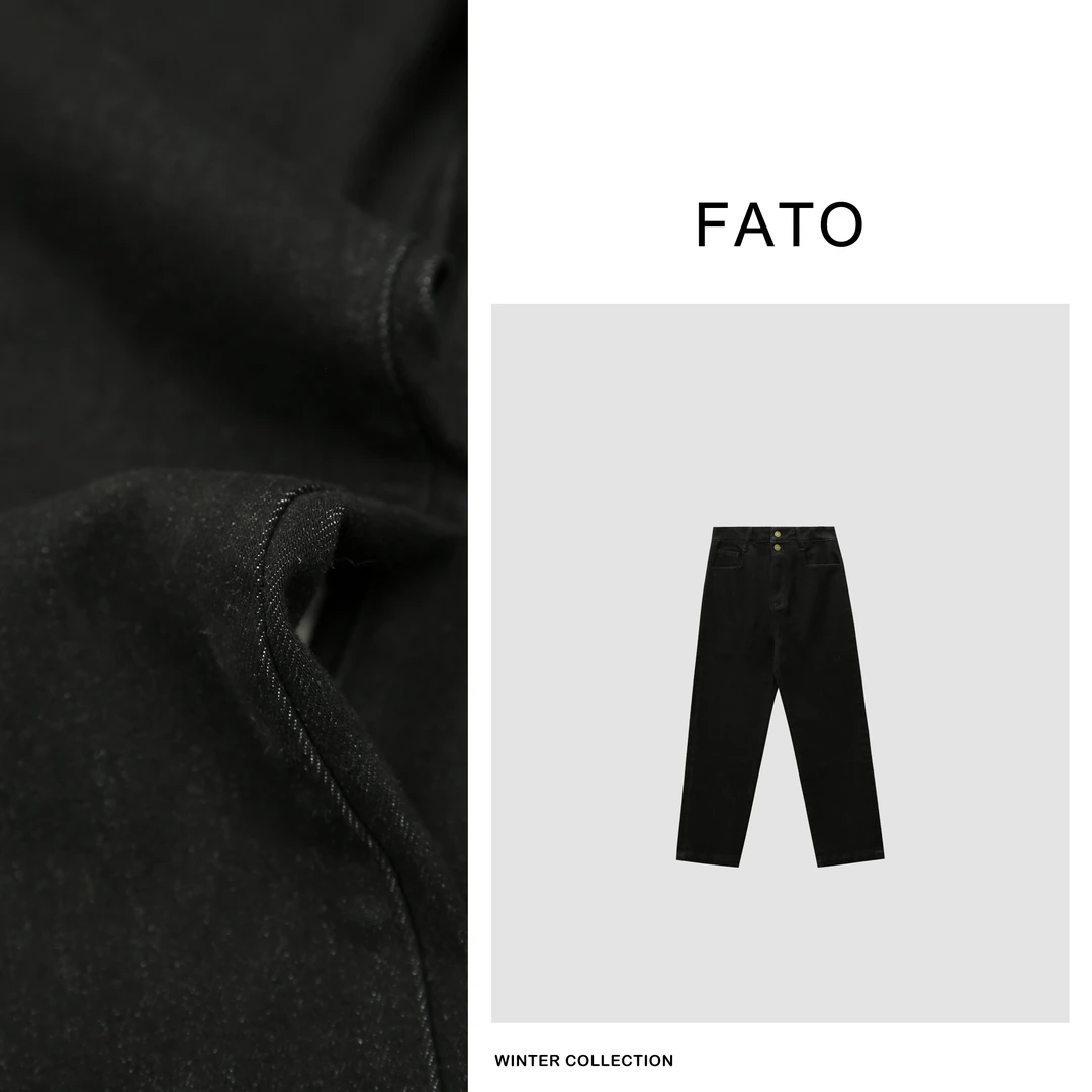 【郑买买】加绒陨石 秋冬显瘦高腰两粒扣烟管黑色牛仔裤 QX41122K1