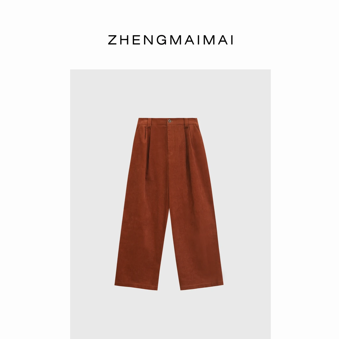 【柿子熟了】郑买买秋冬日亮色灯芯绒复古宽松简约半松紧直筒裤