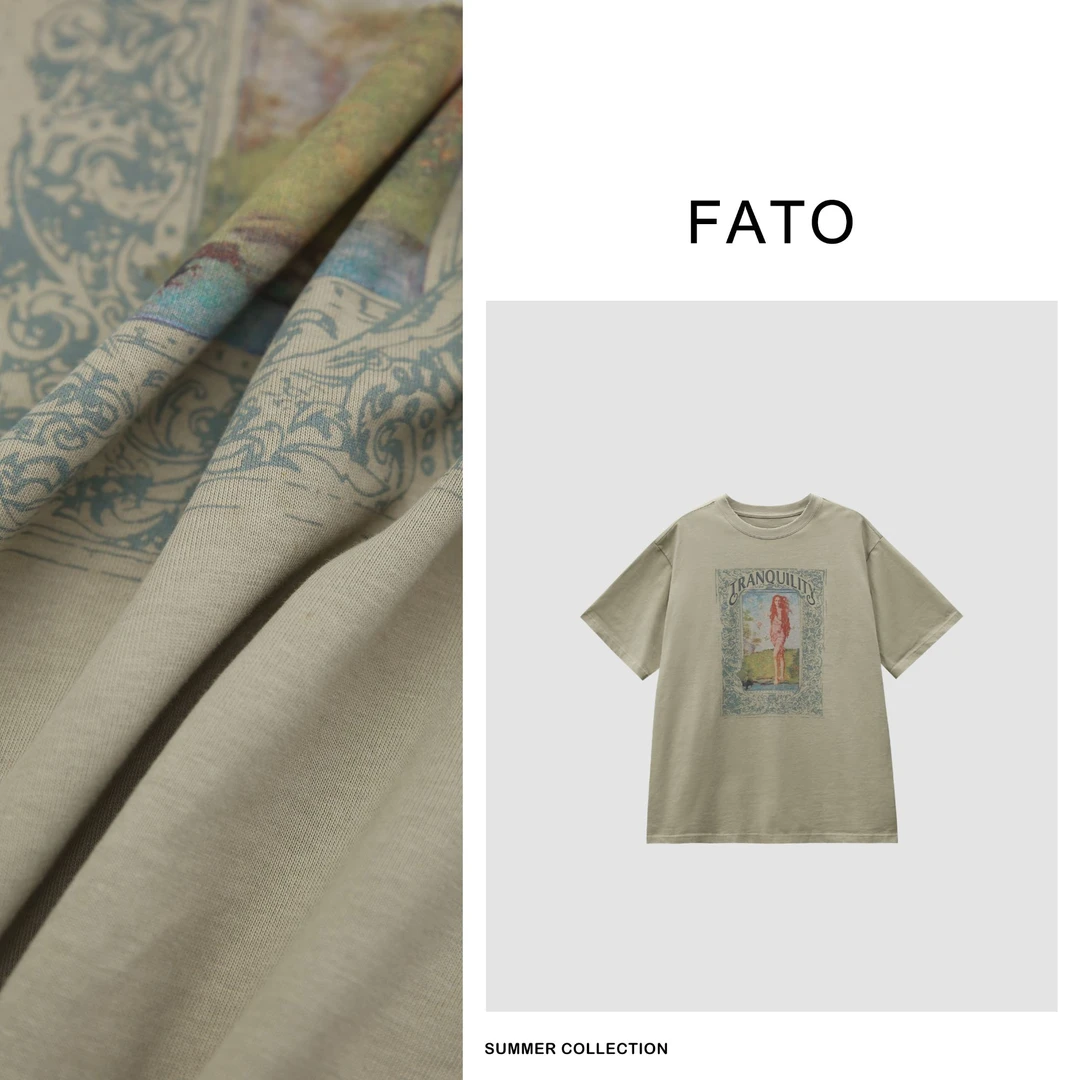 fattonny郑买买【油画女神T恤】新款做旧设计圆领印花短袖XM40705T6