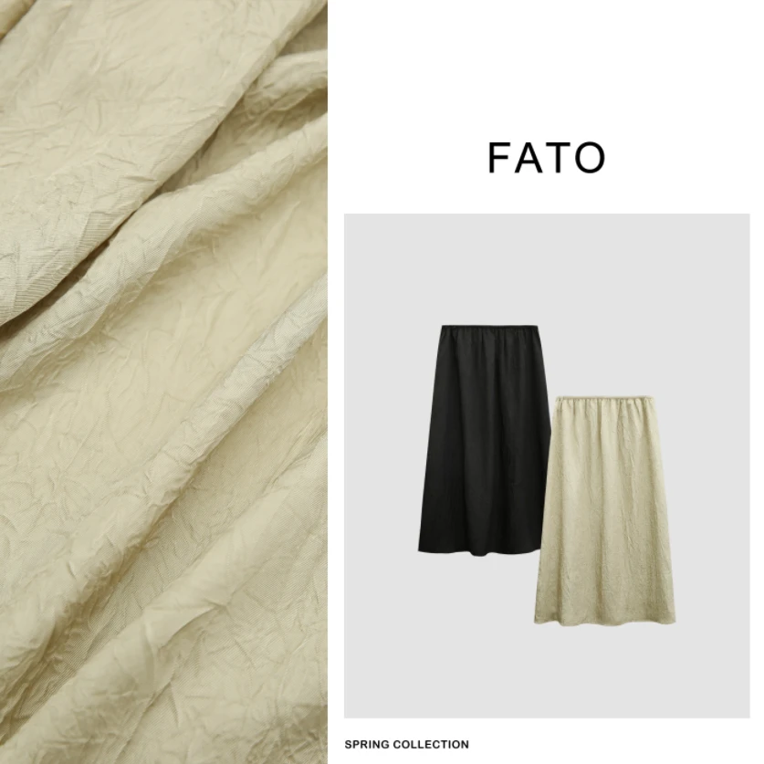 fattonny郑买买【肌理感褶皱半裙】高腰松紧垂感半身长裙HH40330Q1