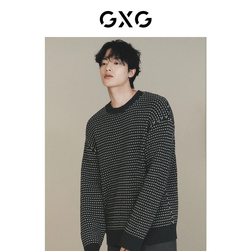 GXG男装 城市定义灰白勾线螺纹毛衣针织衫23秋季新品#GED12024913