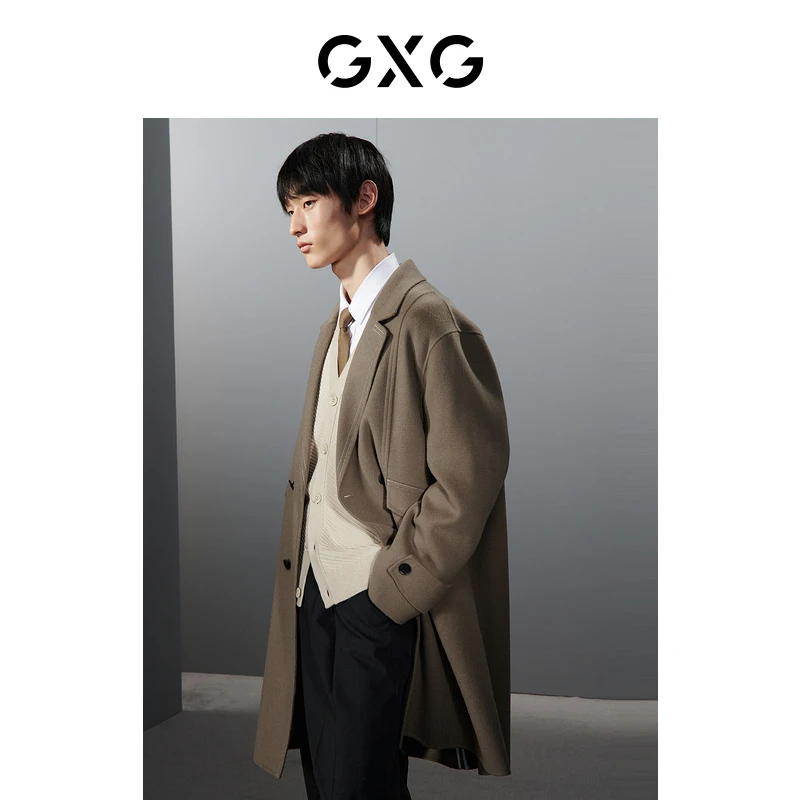 GXG男装 分割设计长款毛呢大衣外套男士23年冬季新品#GED12631924