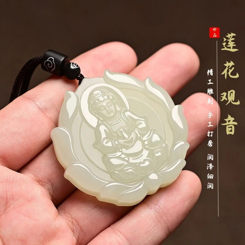非金属玻璃手链 手工雕刻观音吊坠情侣民族风观音项链玉佩色挂件