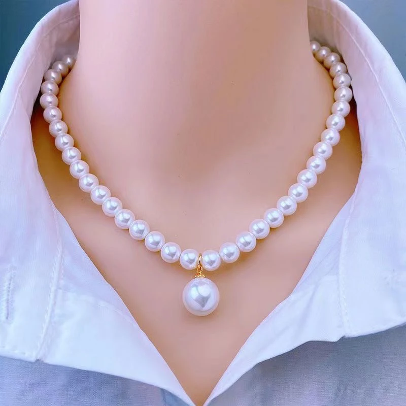 铜合金玻璃吊坠 复古项链圆珠吊坠高级轻奢小众不掉色百搭款