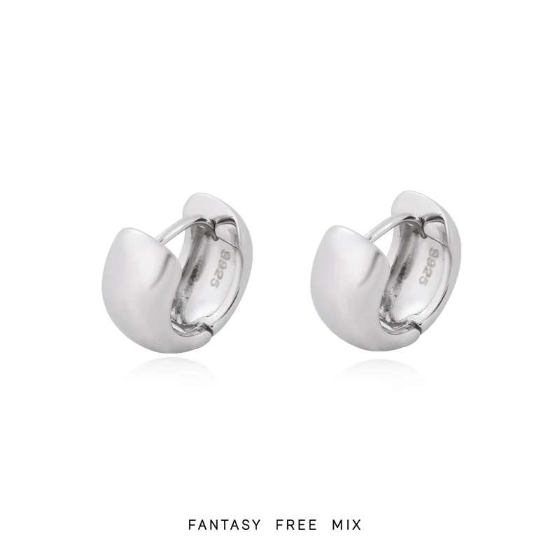 925银耳饰 弗弗西【大银豆】清冷感光面通体S925银耳圈耳扣