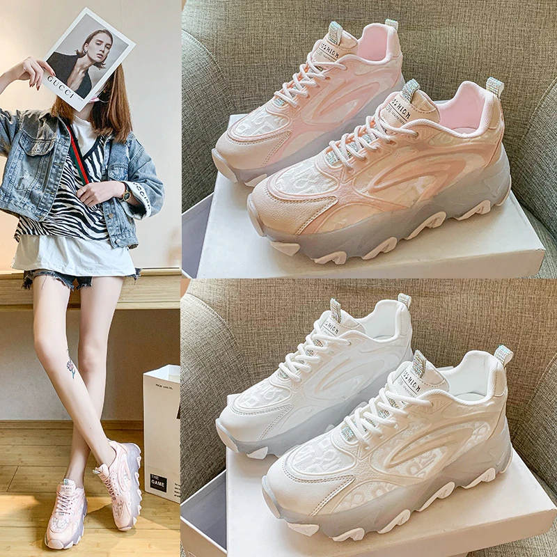 【双11活动】2023新款春季老爹鞋女春夏季透气运动果冻厚底小白鞋