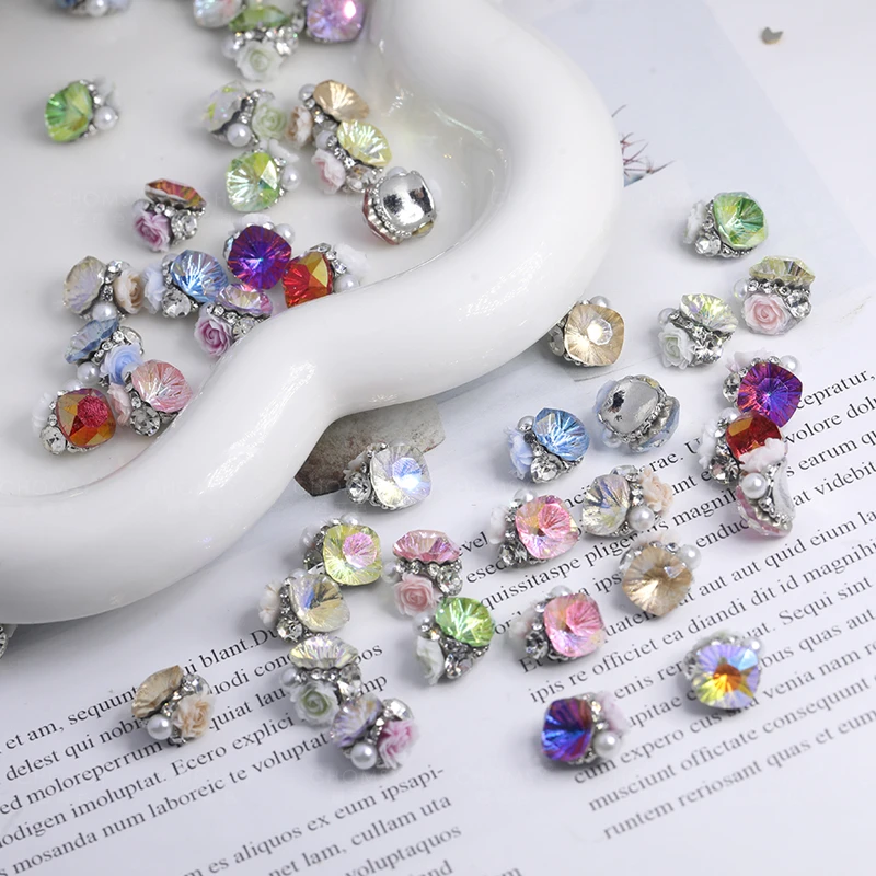 瑶瑶美甲饰品 成品堆钻 千禧肥方8mm堆钻混色银底 高品精工多款式