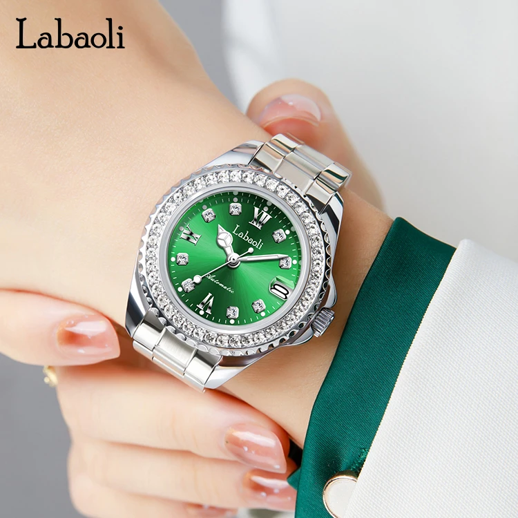 经典女款绿水鬼手表自动机械女表镶钻日历夜光防水女士手表LA331