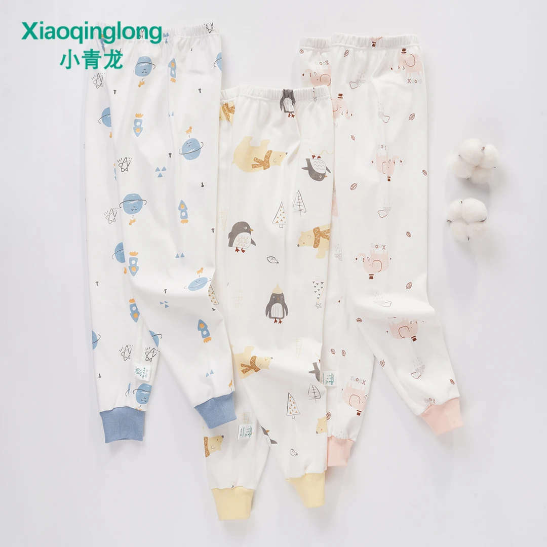 小青龙儿童纯棉秋裤男女童宝宝时尚印花棉毛裤秋冬全棉长裤保暖裤