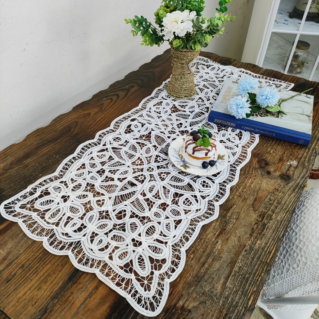 F128 百代丽长桌旗白色棉质90x40cm