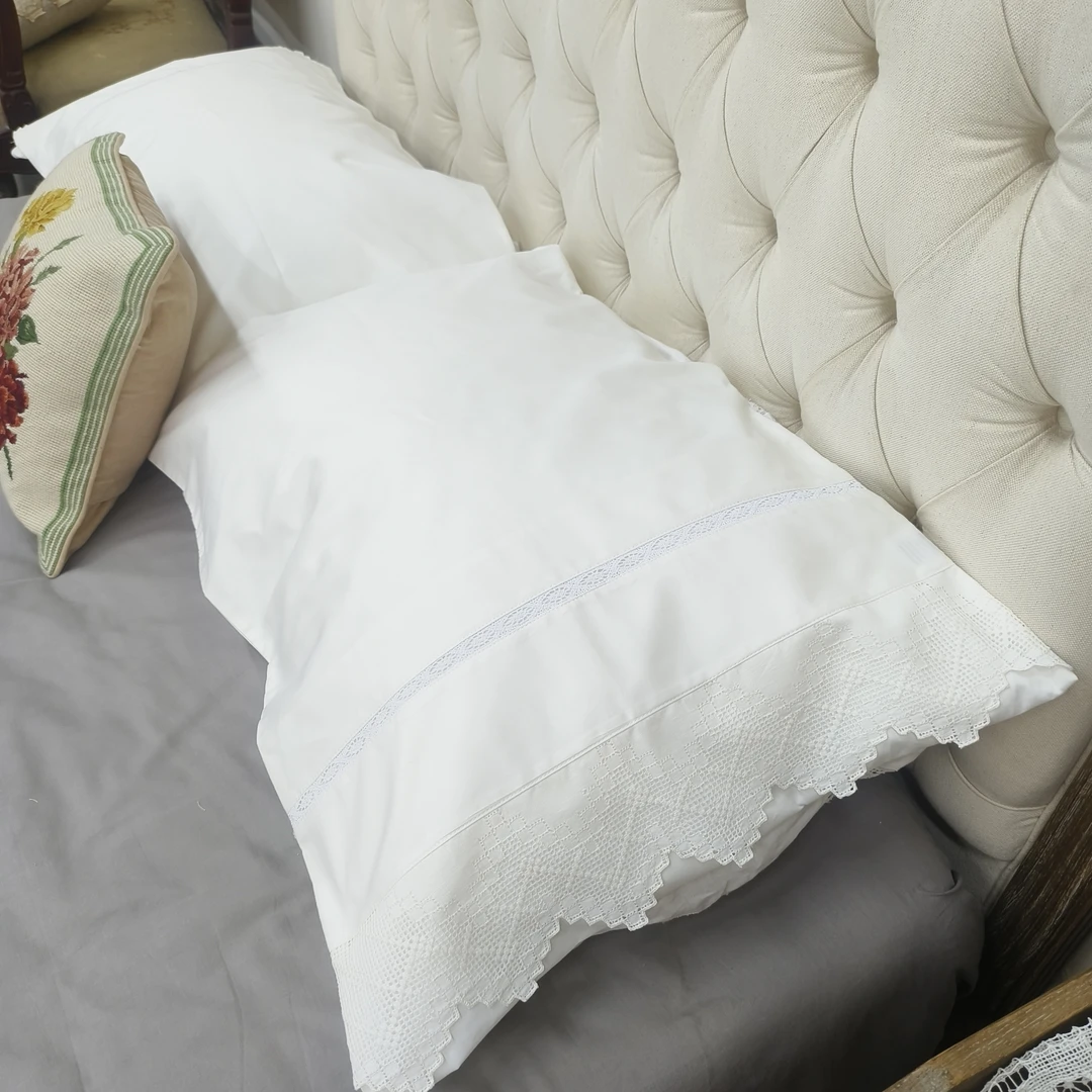 DZ102 扎目绣枕套50×70cm白色棉质一对