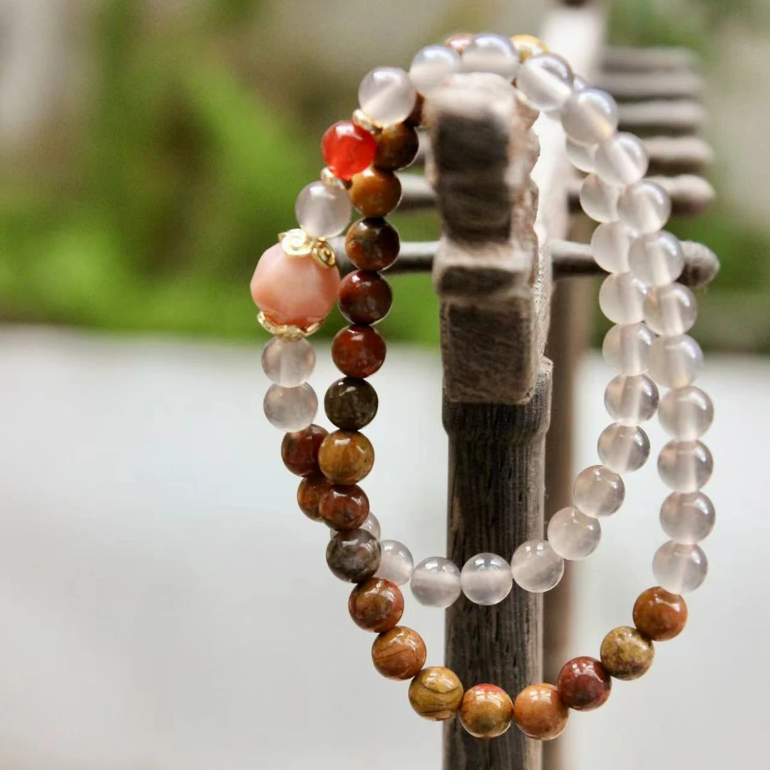 合金手链  陶然无忧|月光灰双圈手串百搭