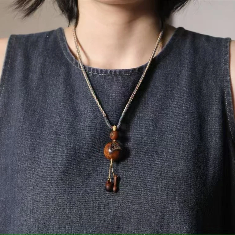 正宗雷击枣木脖挂木鱼挂坠圆珠裂痕珠子项链吊坠挂饰珠子25mm