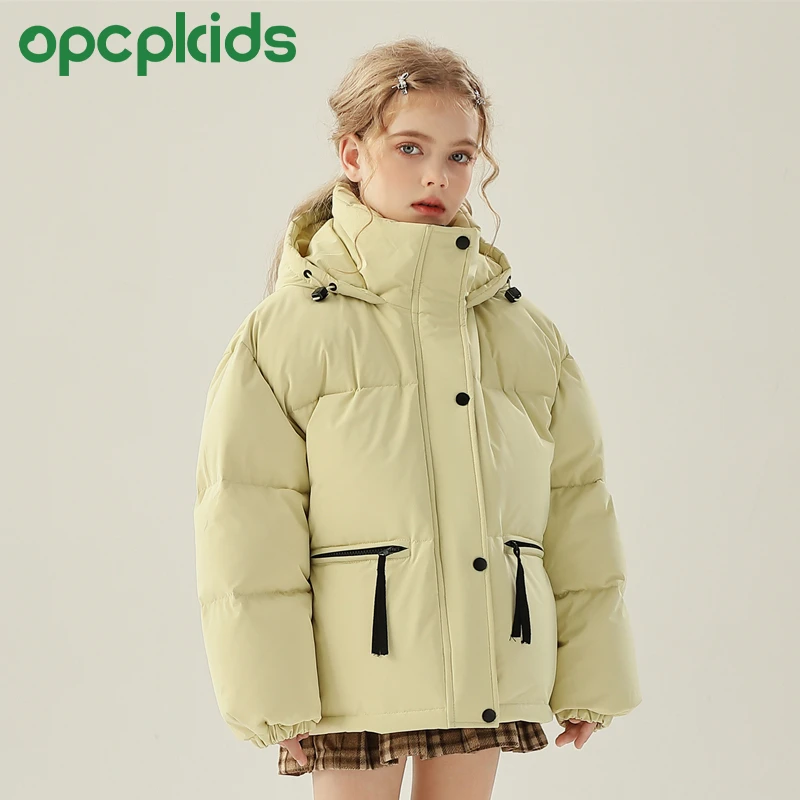 OPCP儿童羽绒服新国标90白鸭绒三防男女童冬季外套短款保暖面包服