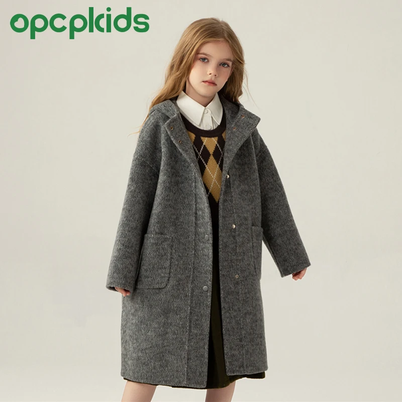 OPCP儿童羊毛双面呢2024秋冬新款女童呢子大衣外套中长款 6606