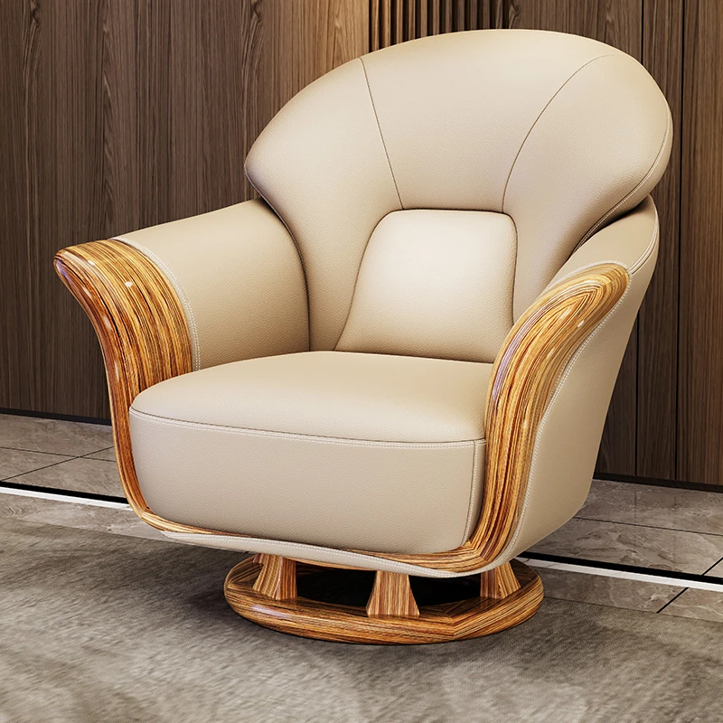 现代简约乌金木真皮老虎单人椅客厅新中式实木沙发休闲椅