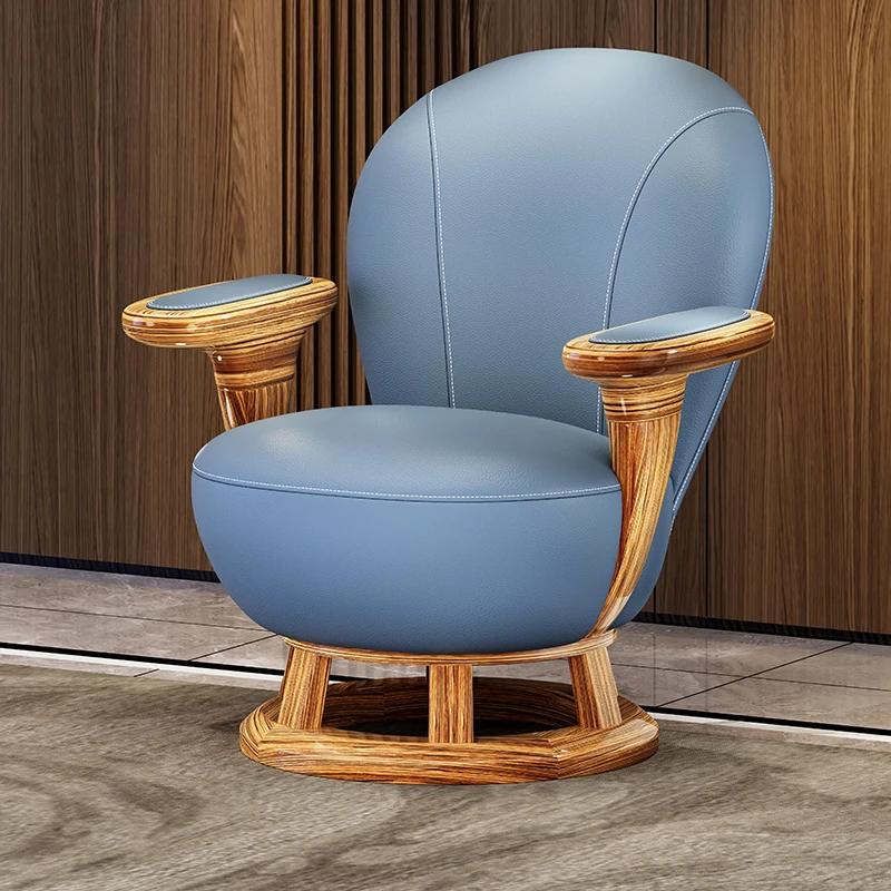 现代简约乌金木真皮老虎单人椅客厅新中式实木沙发休闲椅