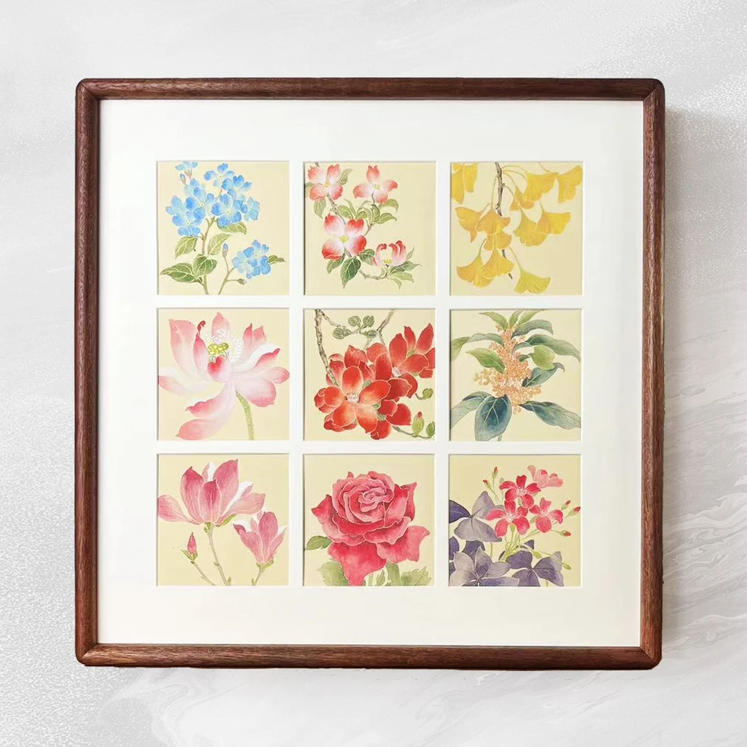 【九宫格 繁花】纯手绘国风摆件新中式家居手绘摆台餐厅挂画