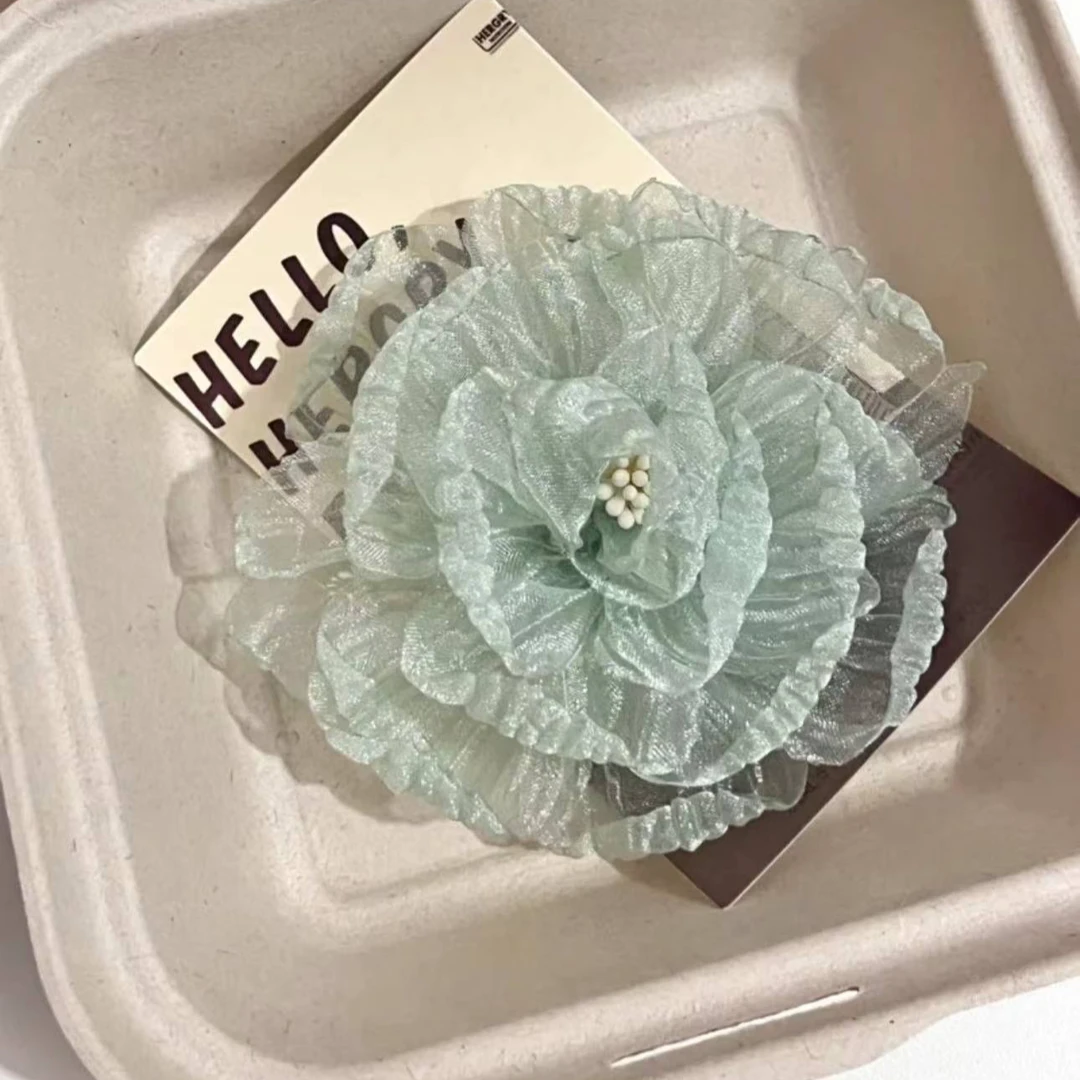 简约清冷仙气仿真手工山茶花朵发夹女春夏新款甜美侧边发卡不伤发