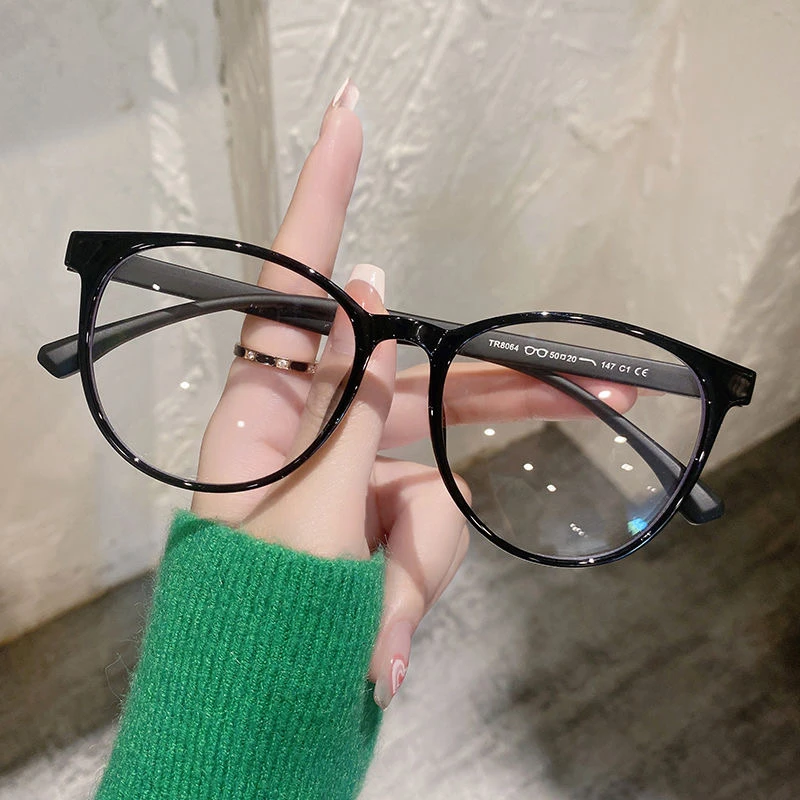 素颜茶色眼镜变色男女近视防紫外线蓝光可配度数平光韩版ins风轻