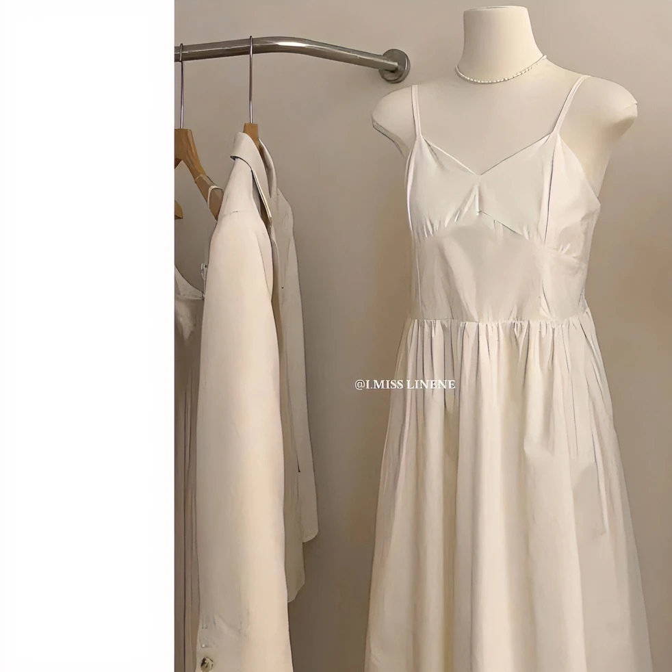 【六月女装】2023夏季韩系显瘦气质百搭宽松吊带裙连衣裙无袖方领