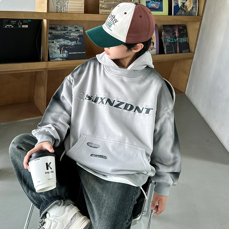 【2025秋款上新】男童卫衣儿童韩版洋气连帽上衣中大童春秋季宽松潮