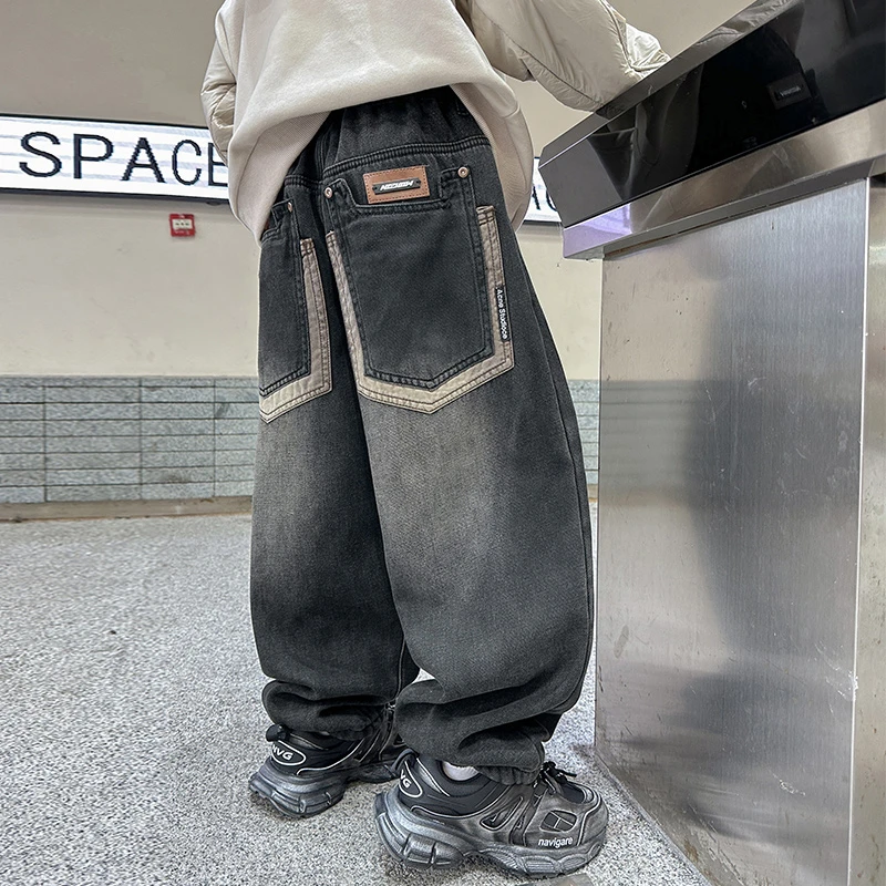 【2024冬款上新】男童加绒牛仔裤中大儿童加厚秋冬装男孩洋气休闲裤