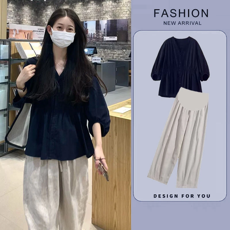 五一出游孕妇夏装短袖衬衫上衣洋气夏季时尚休闲薄款网红外穿衬衣