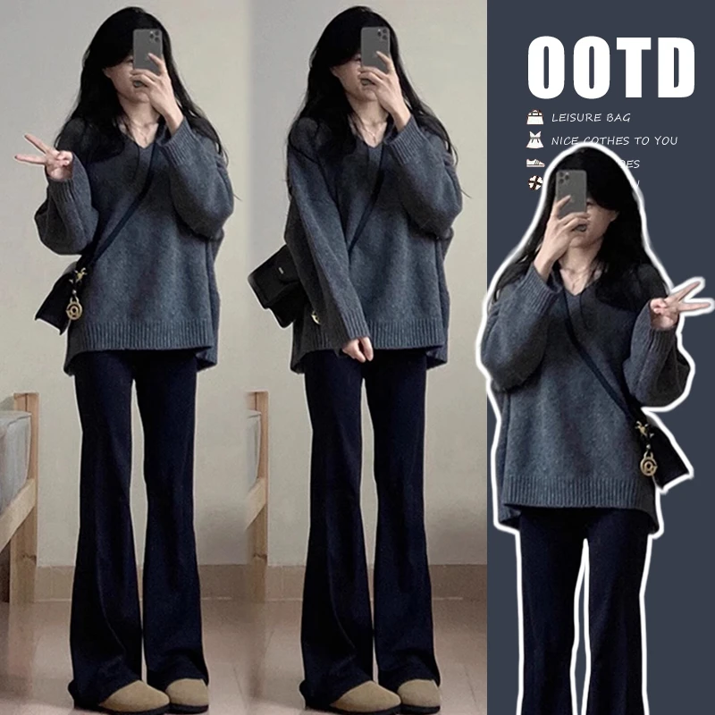 孕妇装秋冬2024新款时尚款外出网红孕妇上衣毛衣休闲显瘦黑色裤