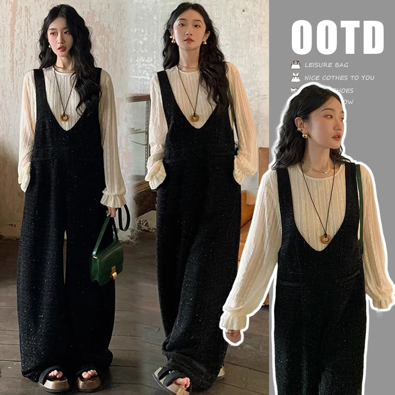 孕妇装秋冬2024季新款韩系中长款背带裤减龄网红时尚孕妇外穿秋装