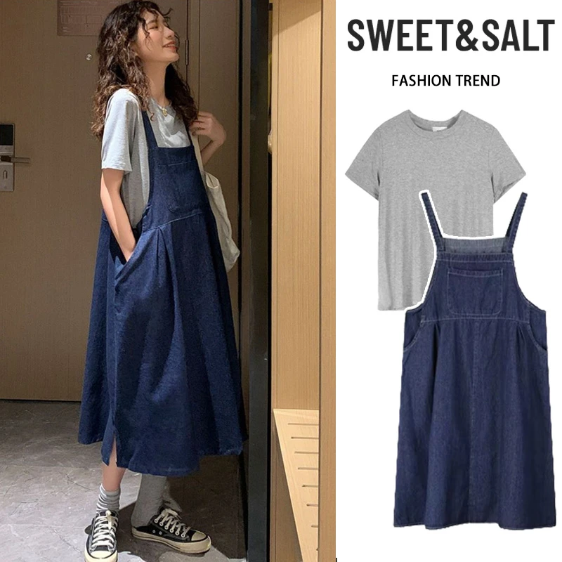 孕妇装宽松夏季新款小个子牛仔背带裙套装休闲时尚韩版薄款外穿女