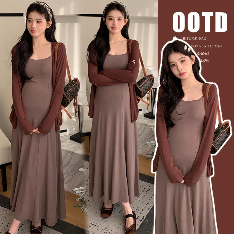 孕妇装秋冬连衣裙2025新款秋季慵懒风长款防晒开衫显瘦吊带裙气质