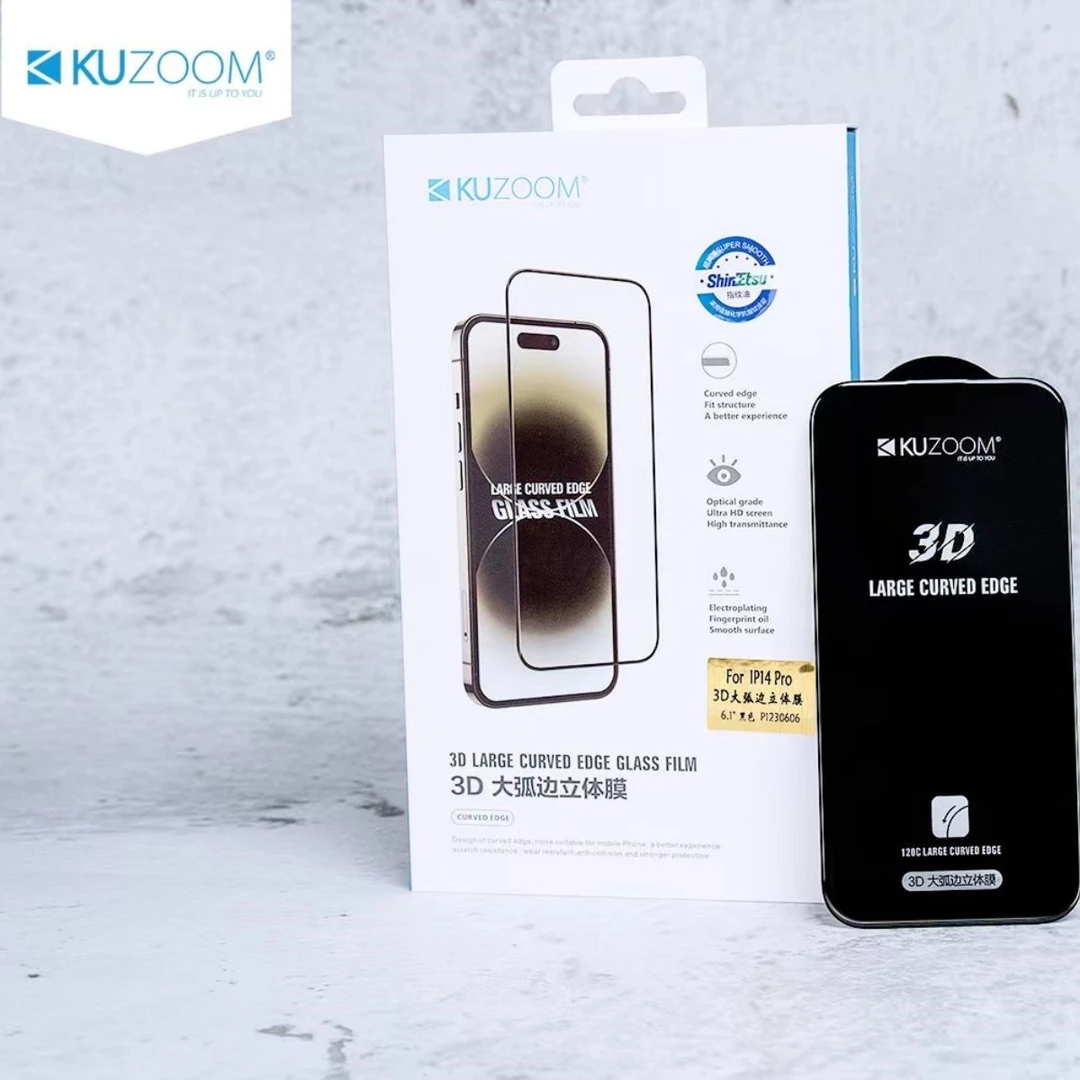 KUZOOM苹果15promax系列3D大弧边全屏听筒防尘钢化膜苹果13promax