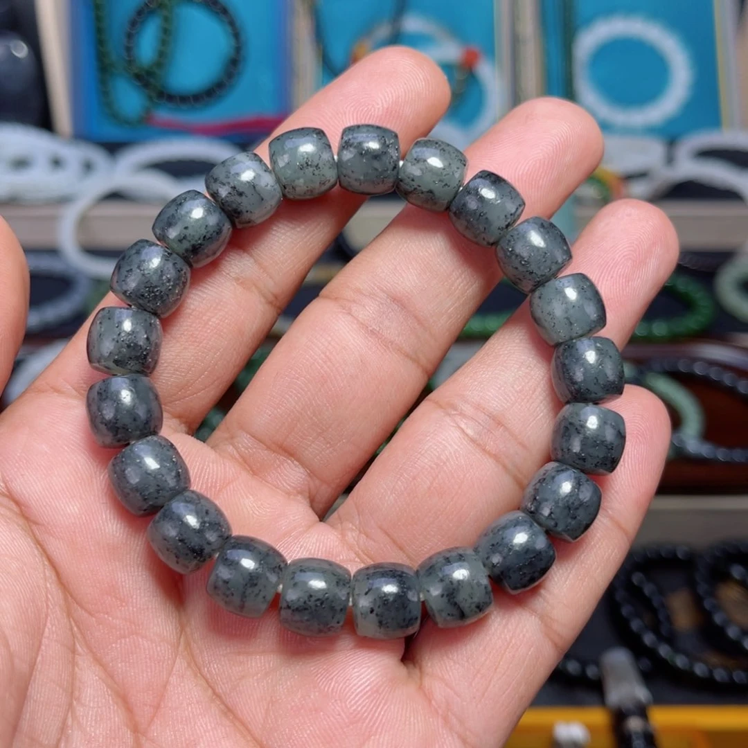 和田玉手链未镶嵌青花10×9