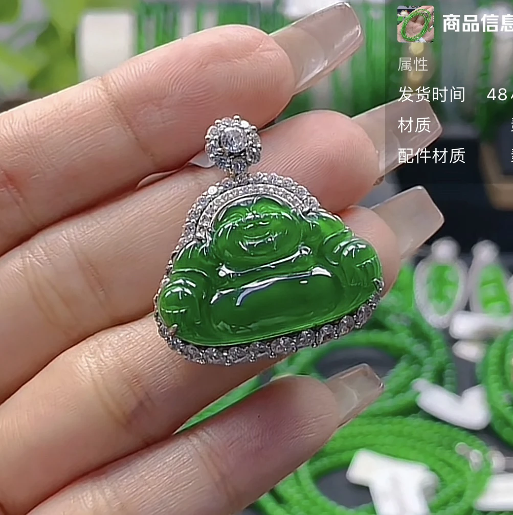 天然A货翡翠 满色满绿高冰佛公