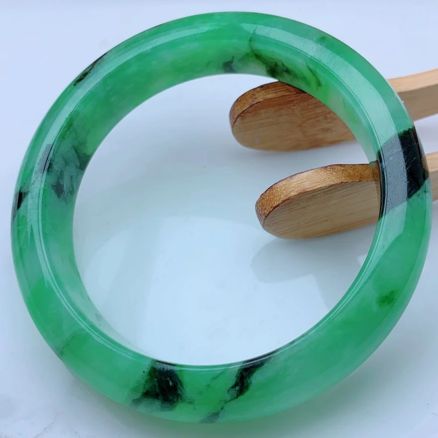 5944圈口54.8mm缅甸正品天然A货翡翠时尚飘阳绿厚装经典玉手镯