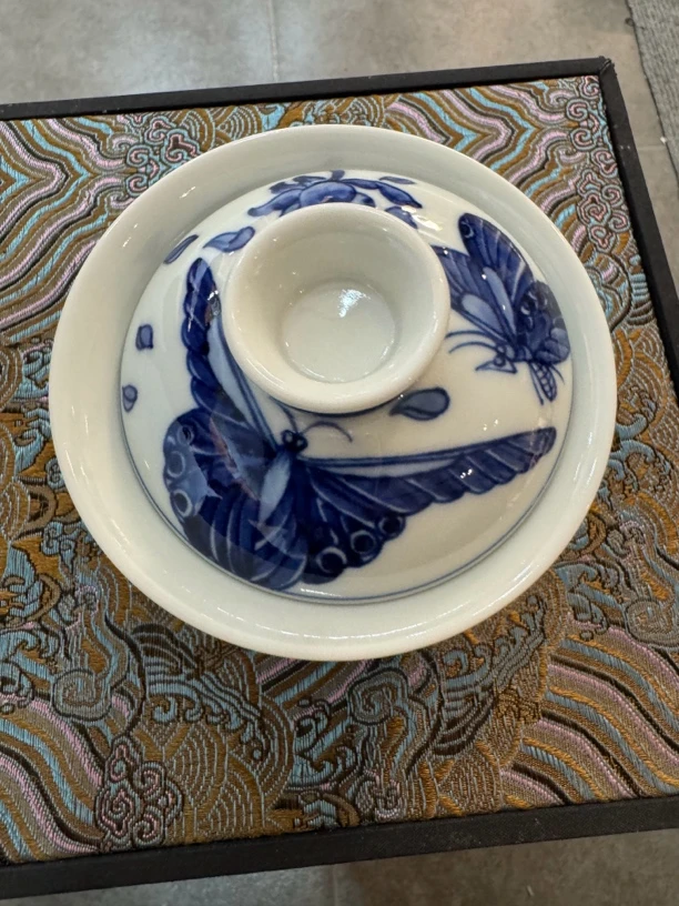 景德镇陶瓷二才盖碗青花蝴蝶系列