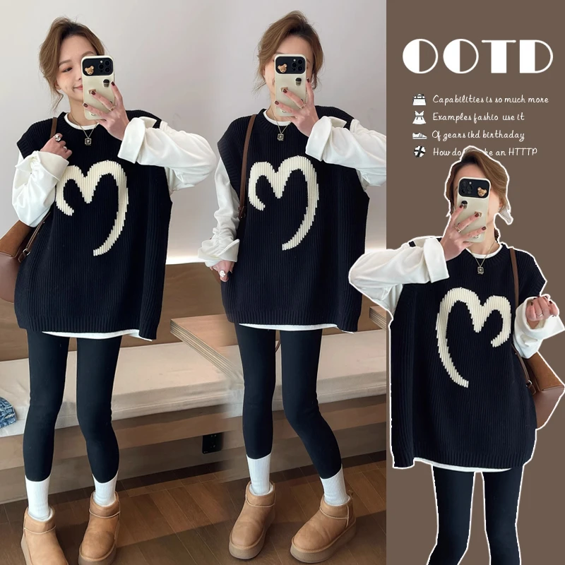 孕妇装秋装大码无袖针织衫马甲女2024新款宽松孕期高级感穿搭上衣