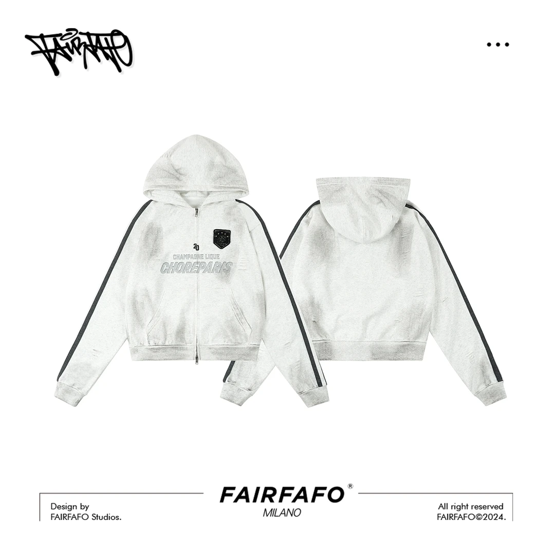 FAIRFAFO【美式复古运动卫衣】WTAL47085美式短款时尚休闲连帽外套